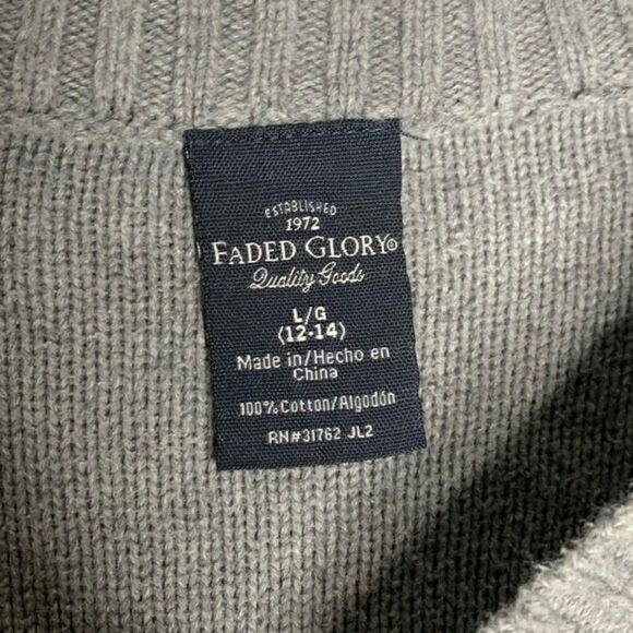 Faded Glory Gray Cable Knit Long Sleeve Cotton Button Closure Pullover Sweater L - Picture 6 of 6